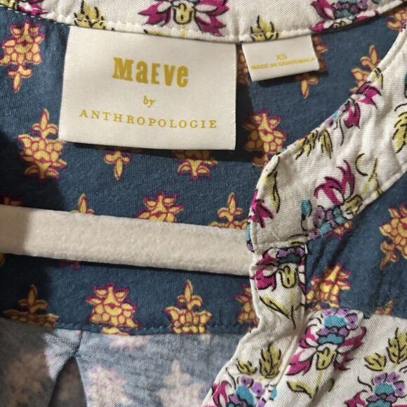 Maeve Anthropologie Top Womens XS Multicolor Boho Artsy Split Neck Blouse - Picture 7 of 8